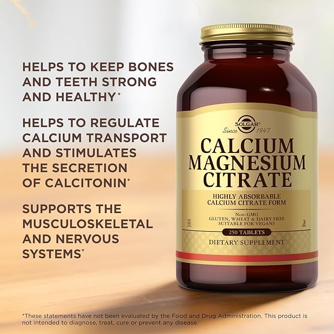 Solgar Calcium Magnesium Citrate 250 Tablets (Pack of 2) - Supports Healthy Bones &amp Teeth - Musculoskeletal &amp Nervous System Support - Highly Absorbable - Non-GMO and Vegan - 100 Total Servin