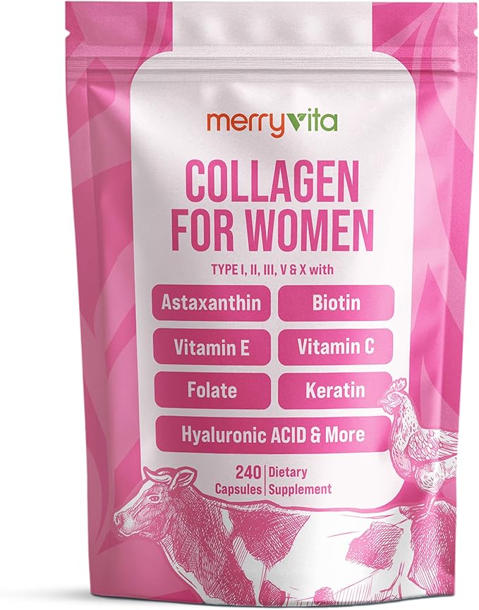 Collagen for Women – Hydrolyzed Multi Collagen Peptides Types I II III V &amp X – Collagen Supplement with Vitamin C Biotin &amp Hyaluronic Acid – Grass Fed Non-GMO 240 Capsules