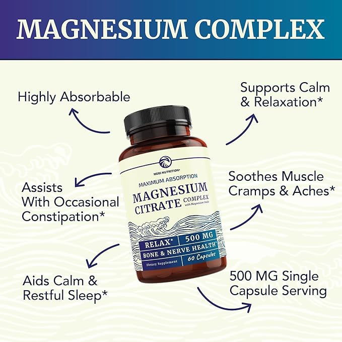 Magnesium Glycinate 400mg (120ct) &amp Magnesium Citrate 500 MG (60ct) | High Absorption Calm Relaxation Digestion &amp Muscle Support | Non-GMO Vitamin and Mineral Bundle