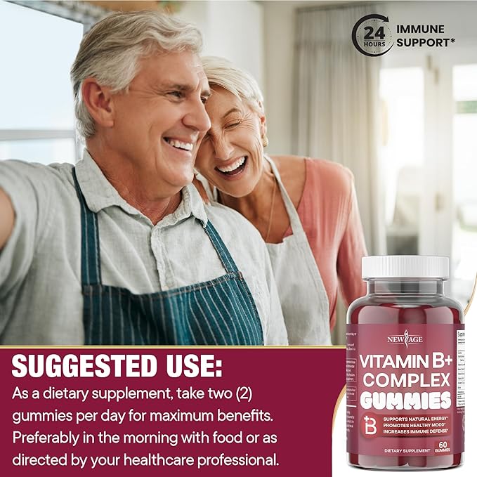 NEW AGE Vitamin B Complex Gummies with Vitamin B3 B6 &amp B12 – with Biotin Folic Acid &amp Vitamin C – Gluten-Free Vegan Made in The USA! (180 Count (Pack of 3))