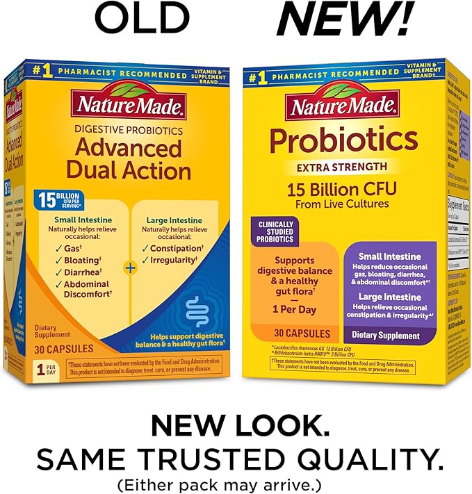 Nature Made Probiotics for Digestive Health Extra Strength 15 Billion CFU from Live CulturesProbiotics for Women and Men30 Probiotic Capsules30 Day Supply(Pack of 2)
