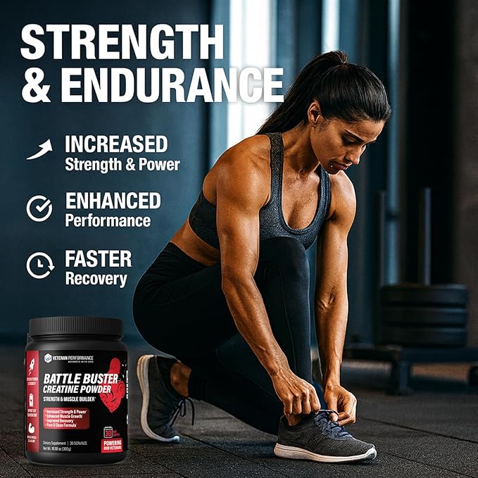 Battle Buster Creatine Monohydrate Powder – 100% Pure No Fillers – Strength Power &amp Recovery – Lab-Tested Quality – 300g 30 Servings