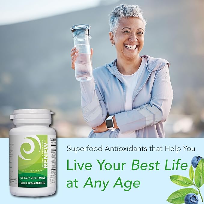 New Earth Renew - Support Cellular Health &amp Healthy Aging | Stem Cell Support Supplement with Antioxidants Superfoods &amp Vitamin D3-60 Capsules
