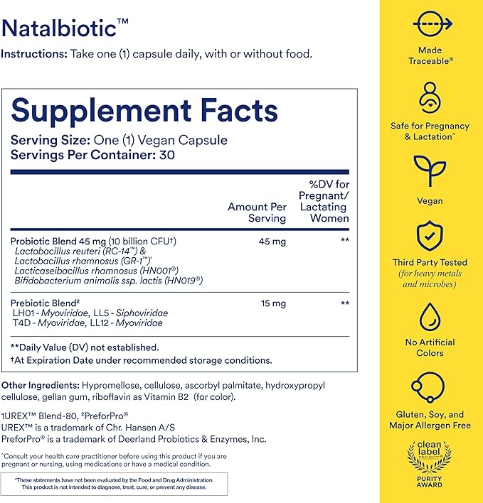 Ritual Natalbiotic Microbiome Support* Biotics for Mom &amp Baby Formulated to Support Digestive Health Vaginal Health and Baby’s Immune Health* Designed with OB/GYNs* Non-GMO Vegan 30 Days