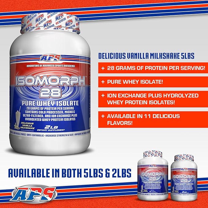 APS Nutrition IsoMorph 28 Protein Powder | Pure Whey Isolate | Cold Pressed Ultra- Filtered &amp Ion Exchange Isolates | 28g Protein | 2 Pound (Vanilla Milkshake)