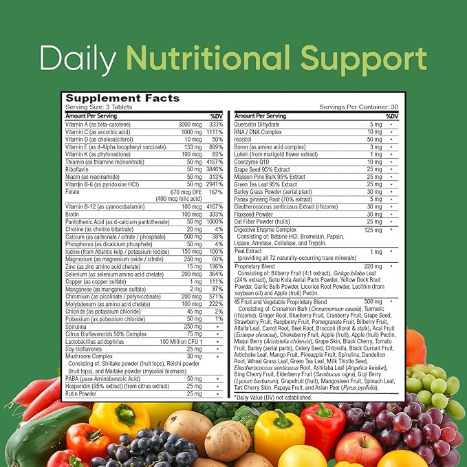 Vibrant Life Multivitamin with Probiotics Digestive Enzymes &amp B-Complex – Over 45 Fruits and Veggies Non-GMO Gluten-Free Daily Vitamins &amp Minerals for Men &amp Women (30-Day Supply)