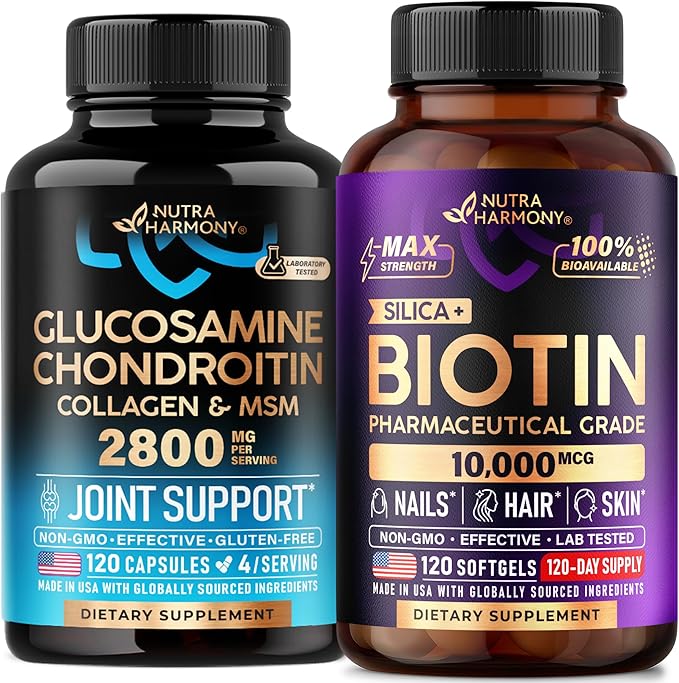NUTRAHARMONY Glucosamine Chondroitin Capsules &amp Biotin with Silicon Softgels
