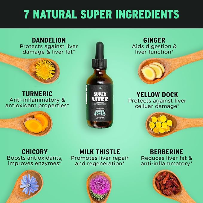SUPERBONSAI Super Liver Support with Milk Thistle - All Natural Liver Cleanse Detox &amp Repair Aid - Doctor-Formulated Liver Supplement - Liquid Herbal Formula for Liver Health - 2 Month Supply (2 P