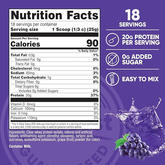 Nutricost Clear Whey Protein Isolate Powder (Concord Grape) 1 LB - 20g of Protein 0g Added Sugar GMO-Free Gluten-Free