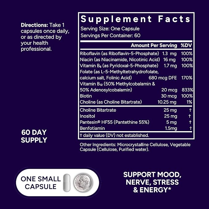Folinic Acid B-Complex - 60 Capsules - Complete Daily Support - Well Tolerated Easy to Swallow - Supports Energy &amp Wellness