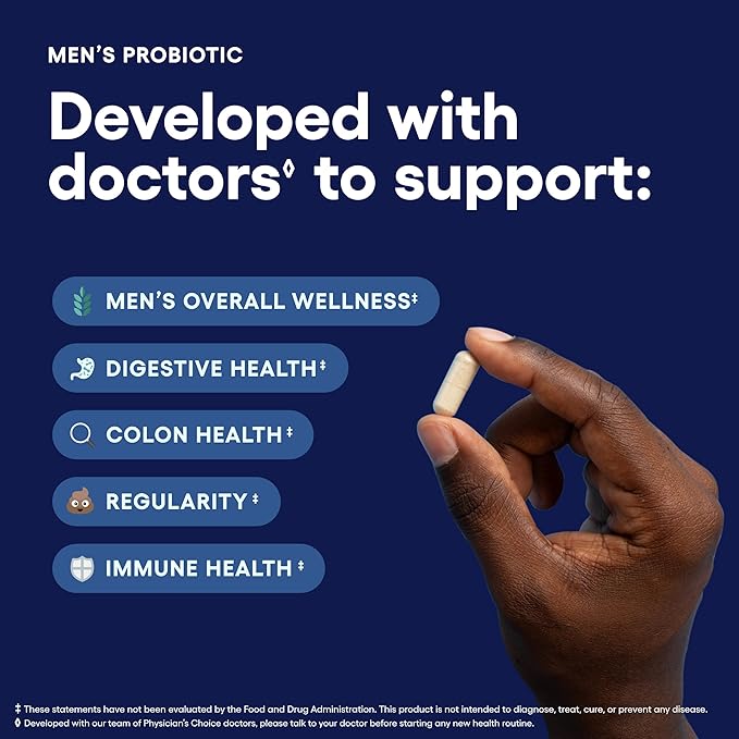 Physician's Choice Probiotics for Men - 70 Billion CFU - 8 Strains - w/Selenium &amp Organic Prebiotics - Supports Digestive Health Microbiome Colon &amp Immune Health - Advanced Men's Probiotic