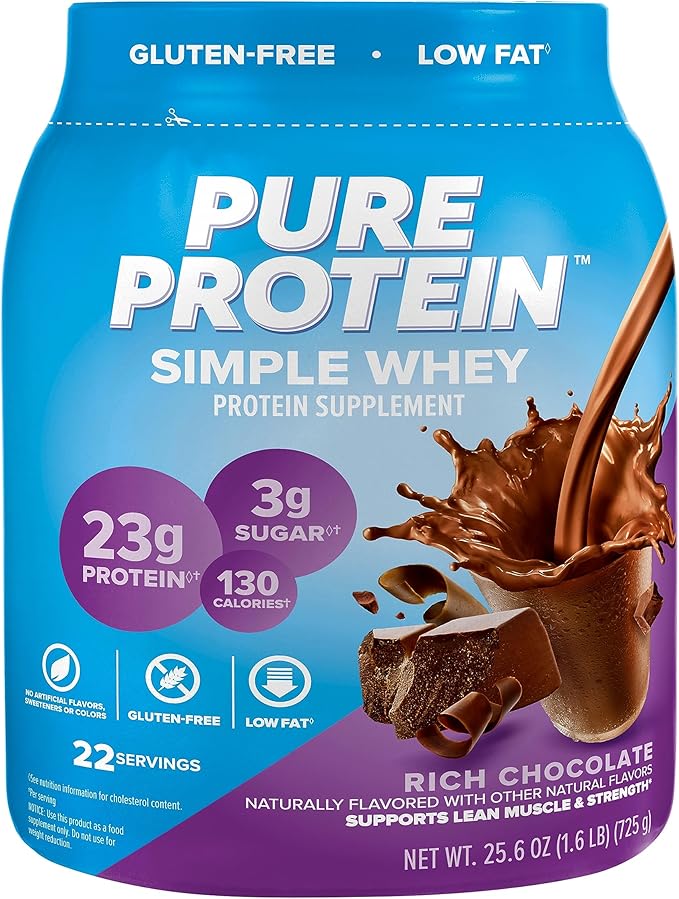 Pure Protein Simple Whey Protein Powder Gluten Free 23G Protein Rich Chocolate 1.6lbs