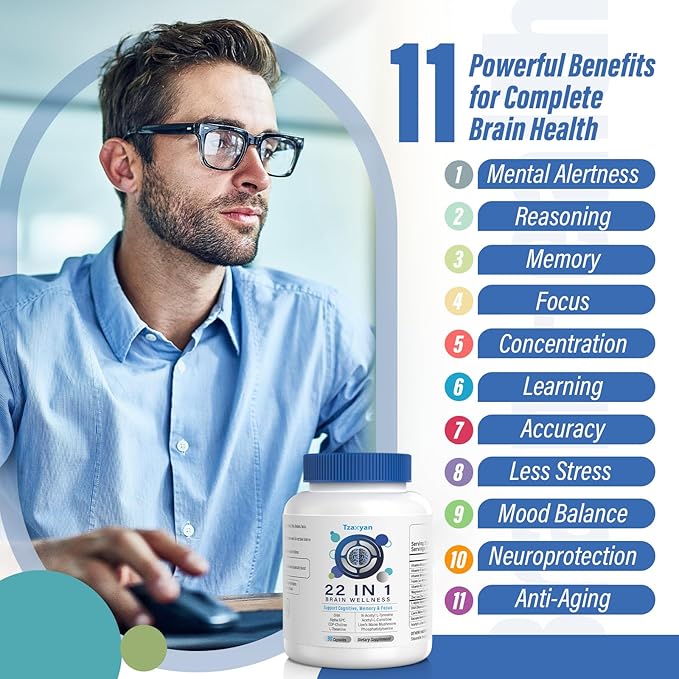 Brain Supplements for Memory and Focus Clarity &amp Cognitive Improvement 300mg Alpha GPC CDP-Choline DHA Lion’s Mane L-Theanine Vitamin &amp Phosphatidylserine for Men &amp Women 90 Capsul