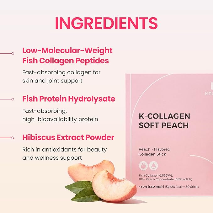 K-Nutra K-Collagen Soft Peach (15.9oz 30 Sticks) - Holiday Gifts - Skin Hair Nail Health Tasty Jelly Fast Absorption. Low-Molecular Marine Collagen Vitamin C