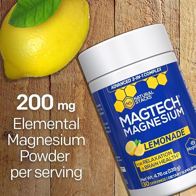 Natural Stacks Magtech Magnesium Capsules + Lemonade Bundle - 3 Forms of Magnesium - Supports Relaxation and Brain Health* - 60 Total Servings