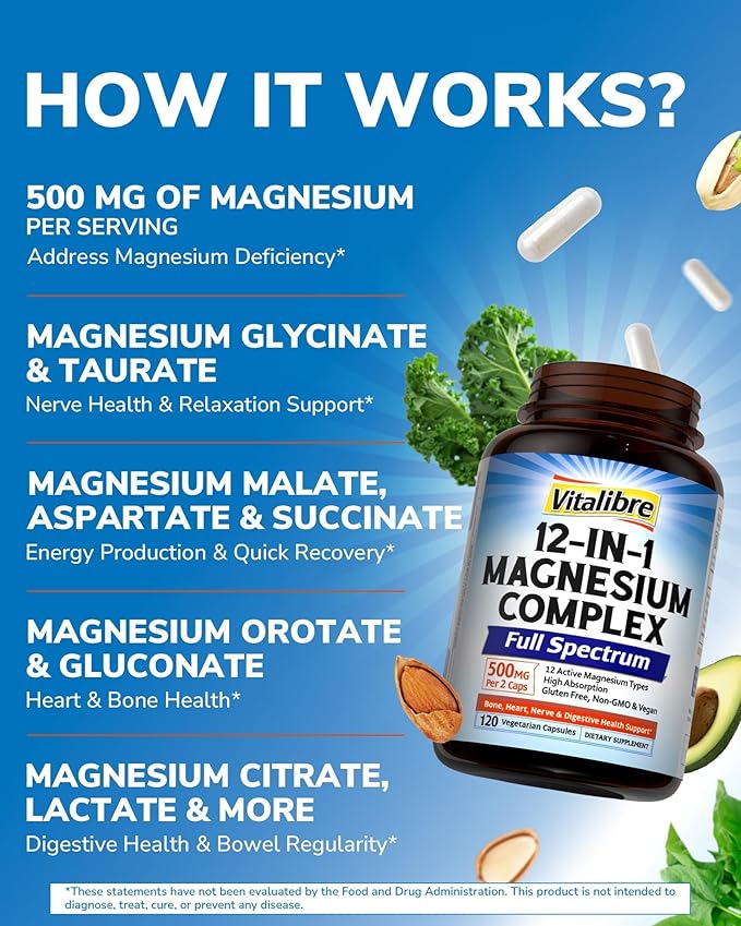12 in 1 Magnesium Complex Capsules and Maca Root Capsules Bundle Non-GMO Dietary Supplements Vegan Capsules