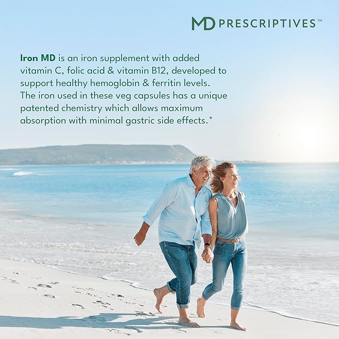 MD Prescriptives Iron MD Capsules - Daily Iron Supplement for Women &amp Men with Vitamin C Vitamin B12 &amp Folic Acid - Optimal Absorption Formula - 60 Veg Capsules
