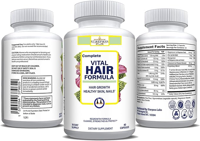 #1 Hair Formula Healthy Vitamins for Men &amp Women | Nutrients Needed for Hair Growth Maintain Healthy Skin &amp Nails Biotin &amp More 60 Capsules