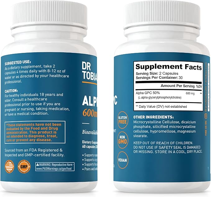 Dr. Tobias Alpha GPC &amp Joint Support Supplement - Support Cognitive Function &amp Joint Health with Bioavailable Choline Supplement &amp Premium Glucosamine Chondroitin and MSM Non-GMO