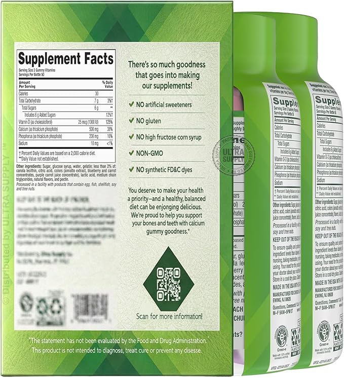 Vita_Fusions Calcium + D3 Gummies (200 Count. Value Pack) Fruit &amp Cream Flavor Bone Strength Support Gluten Free
