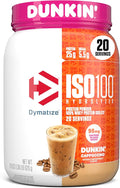 Dymatize x Dunkin' Cappuccino ISO100 Whey Protein Powder 95mg Caffeine 25g of Protein5.5g BCAAs 120 Cal. Gluten Free 1g Fat 1g Sugar 2g Carb (20 Servings)