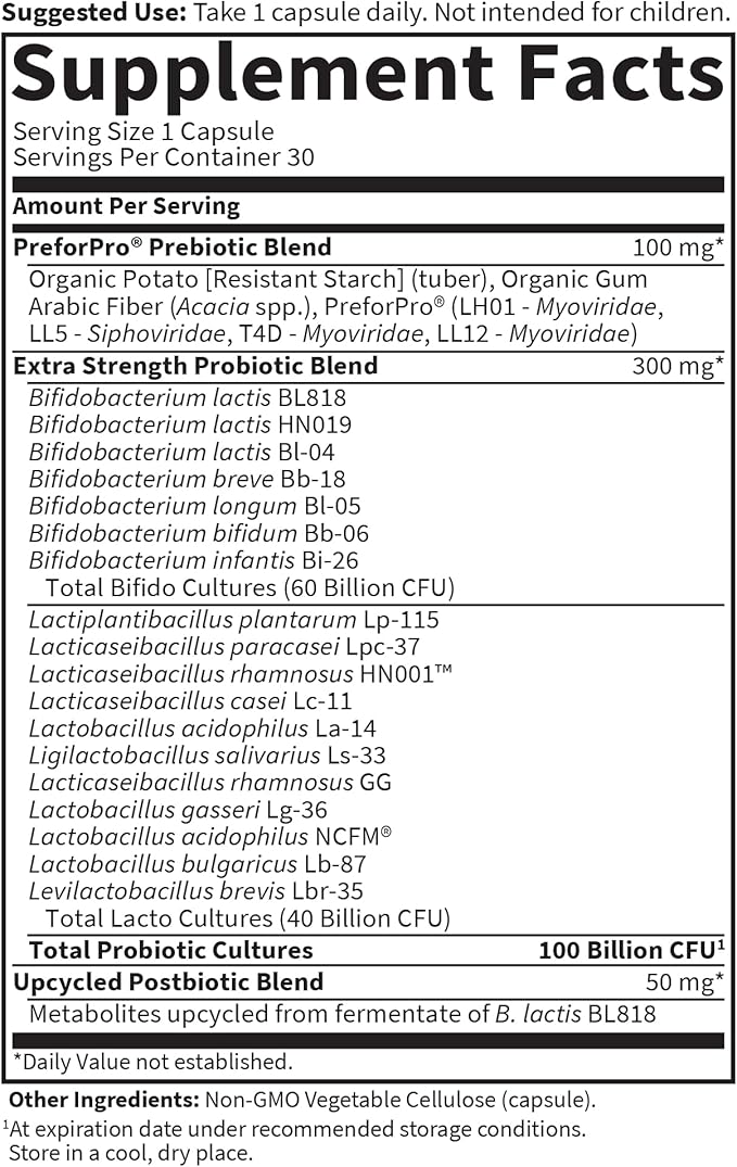 Garden of Life Dr Formulated Probiotics 100 Billion CFU Pre + Pro + Postbiotics - Extra Strength Digestive &amp Immune Support for Men and Women Potato Acacia Postbiotic Metabolites 30 Capsules