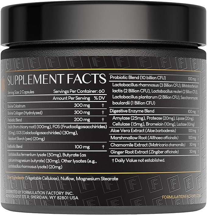 Formulation Factory Probiotics for Women &amp Men - Gut Intellect 10-in-1 Digestive Enzymes with Prebiotics and Postbiotics - Total Gut Health Supplement - 120 Capsules 2 Month Supply