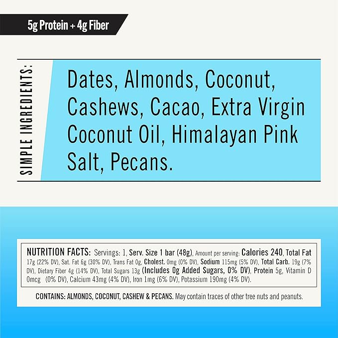 Thunderbird Bars Energy Snack Gluten-Free with Protein Healthy Real Food Vegan Paleo Non-GMO No Added Sugar Chocolate Coconut Cashew Flavor (12 Count 1.7 oz. Bars)