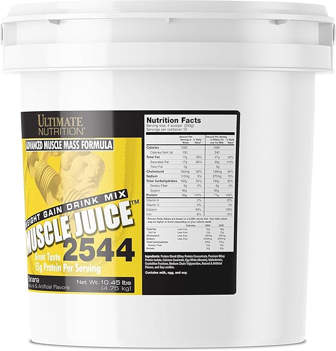 Ultimate Nutrition Muscle Juice Weight Gain Drink Mix - Mass Gainer Workout Powder for Men &amp Women - Supplement for Lean Muscle Growth &amp Immune Support with 55g Protein - Banana 10.45lb
