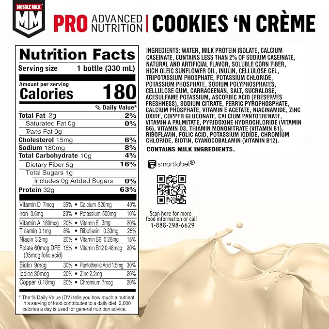 Muscle Milk Pro Series ShakeCookies 'n Creme11.16 Fl Oz Bottles(Pack of 24)