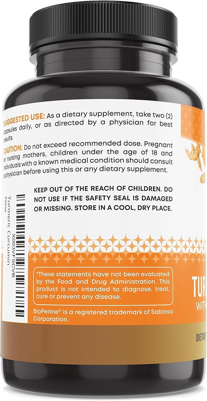 Turmeric Curcumin with Ginger &amp Bioperine Turmeric Curcumin with Black Pepper &amp Raw Ginger Root Powder Capsule Supplement by Ancient Bliss (120 Capsules)