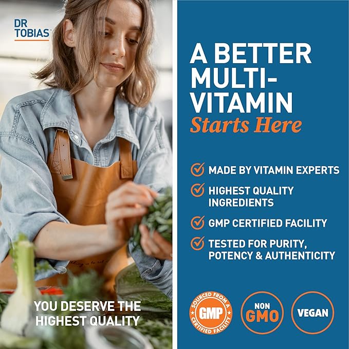 Dr. Tobias Adult Multivitamin for Women &amp Men Immune Supporting Vitamins from 42 Fruits Vegetables Plus Probiotics Vegan Multivitamins for Men &amp Women Non-GMO 180 Tablets 60 Servings
