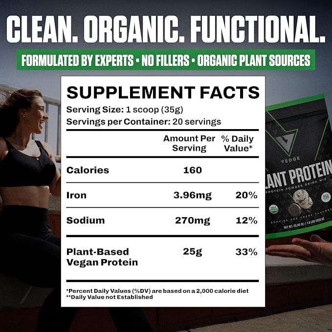 VEDGE Vegan Protein Powder - Plant Protein Powder with Pea Pumpkin &amp Sunflower - USDA Organic Amino Acids Dairy Free Soy Free Keto Non GMO - Cookies and Creme - 20 Servings