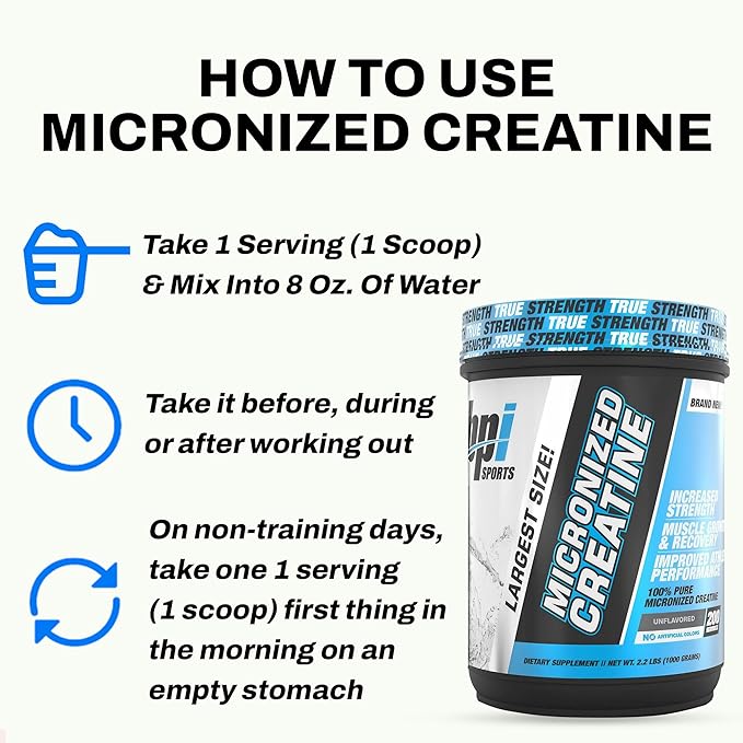 BPI Sports Micronized Creatine – Boost Strength Reduce Fatigue – Lean Muscle Support with Creatine Monohydrate – Unflavored Powder for Recovery Endurance and Performance (200 Servings)