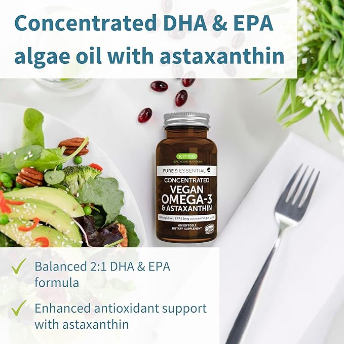 Vegan Omega-3 Algae Oil + Super B12-Complex 5000mcg Vegan Bundle High Concentration DHA &amp EPA + High Strength B12 Cherry Flavor Sublingual Spray by Igennus
