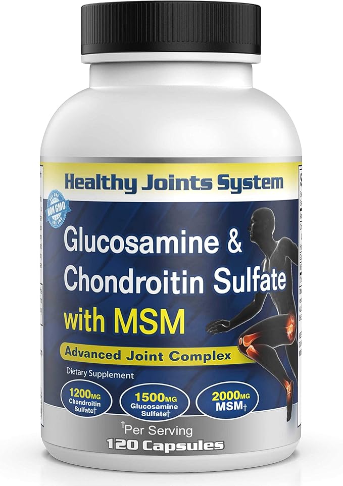 Glucosamine Chondroitin MSM Supplement for Joint &amp Bone Health - 120 Capsules | Joint Support &amp Discomfort Relief for Back Knees Hands