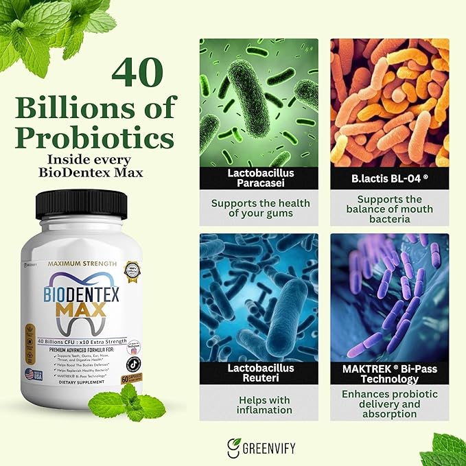 BioDentex Max Maximum Strength Probiotic Supplement 40 Billion CFU 60 Capsules with MAKTREK Bi-Pass Technology for Digestive Health Support (3)