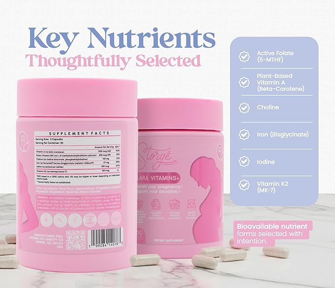 Elara Vitamins+ Prenatal Multivitamin for Women – Plant-Based Vegan Prenatal with 5-MTHF Folate Choline &amp Iron Clean Formula Duopack (120 Vegan Capsules – 60 Servings)