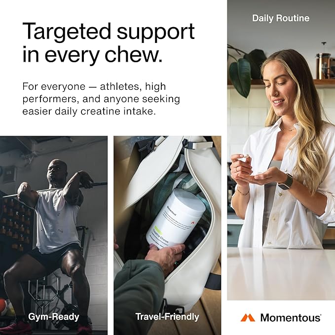 Momentous Creatine Chews - Creatine Monohydrate - Supports Strength Lean Muscle &amp Recovery for Men &amp Women - NSF Certified for Sport - 150 Chewable Tablets - Mango