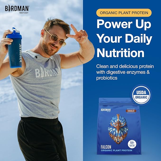 BIRDMAN Falcon Vegan Protein Powder Organic Stevia &amp Sugar Free Plant Based Protein Low Carb Dairy Free Keto Non Whey Protein Probiotic Pea Protein | Chocolate Flavor - 60 Servings - 3.9lb
