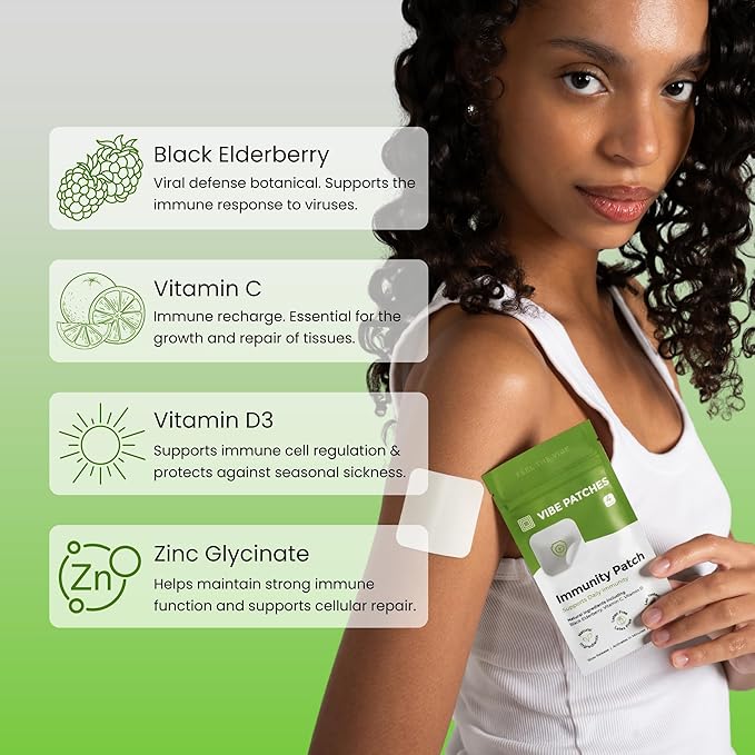 Immunity Patch | Wearable Wellness with Zinc Vitamin C Vitamin D and Black Elderberry | Long Lasting Patch for 10 Hours | Vegan &amp Latex Free | 4 Patches Per Pack 2 Pack