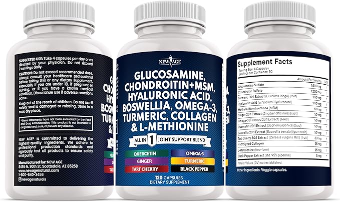 Glucosamine Chondroitin MSM Turmeric Curcumin Collagen Hyaluronic Acid Omega 3 – Health Supplement for Men &amp Women – 240 Count