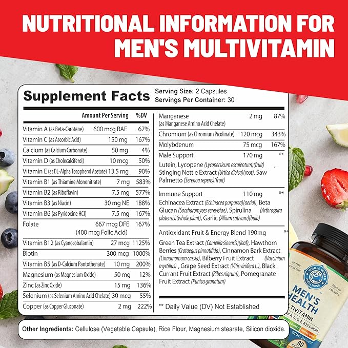 Premium Berberine and Mens Daily Multivitamins Bundle (One Bottle Each). Collectively Supports Holistic Wellness Boosted Energy Metabolic Function and Cardiovascular Heatlh. Made in The USA.