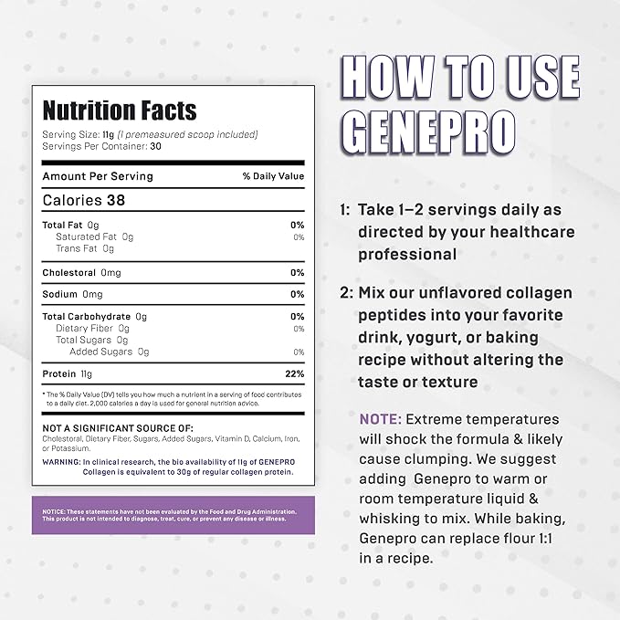 Musclegen Research Genepro Unflavored Protein Powder with Collagen Peptides - Lactose-Free Gluten-Free Protein Supplement Shake for Hair Skin and Nails (30 Servings)