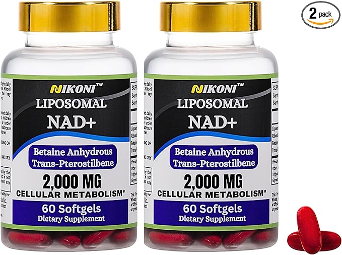 Nikoni Liposomal NAD+ 2000 mg with TMG and Pterostilbene Supports Healthy Aging-120 Softgels