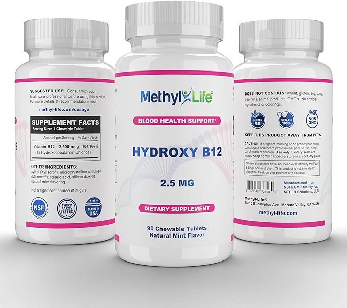 Methyl-Life® Hydroxy B12 Sublingual Tablets – Gentle Vitamin B12 Supplement for Daily Energy &amp Cellular Support – Vegan Non-GMO Gluten &amp Top 14 Allergen Free | 90 Chewable Tablets