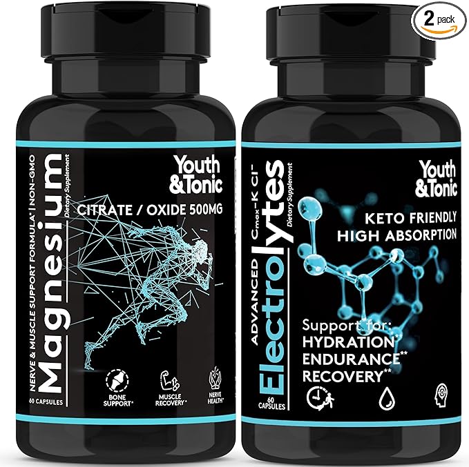 2pk| High Absorption Magnesium Complex + Electrolytes Pills - Mag Minerals Vitamins | Premium Magnesium Citrate Oxide Supplement for Leg Cramps Sore Muscle Bone Support Endurance Recovery Nerve Health