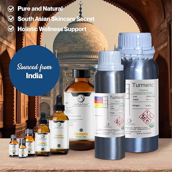 uh*Roh*Muh Organic Turmeric Essential Oil - 100% Pure and Natural - USDA Certified - Natural Elixir for Hair Skin Aromatherapy and Massage with Warm Earthy Spicy Aroma | Sourced from India 2oz