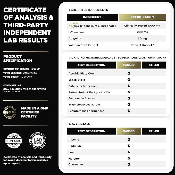Triple Sleep Magnesium L-Threonate Powder w. Apigenin L-Theanine + Melatonin - Magtein Magnesium L Threonate Supplement - High Strength Magnesium for Deep Sleep &amp Calm Natural Sleep Aid for Adult