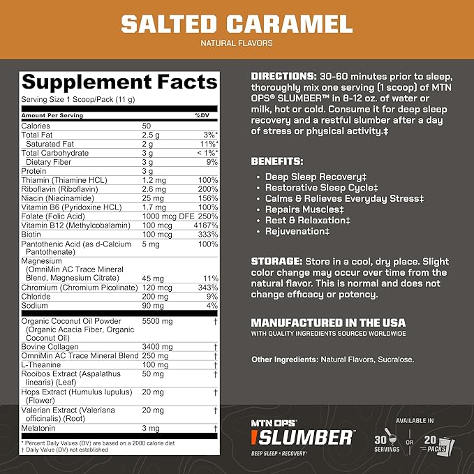 MTN OPS Slumber Sleep Aid for Muscle Recovery &amp Deep Sleep Sleepy Salted Caramel Sleep Support Powder Drink Mix 30 Servings